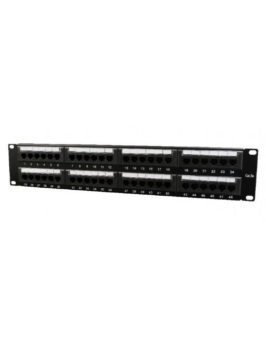 Patch panel gembird 48 porturi cat6 2u pentru rack 19 suport posterior pt. gestionare cabluri black npp-c648cm-001 Gembird - 1