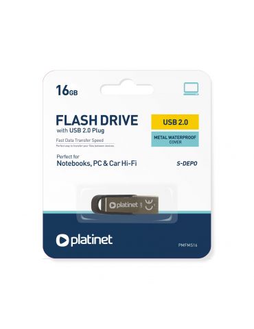 Platinet PMFMS16 memorii flash USB 16 Giga Bites USB Tip-A 2.0 Negru