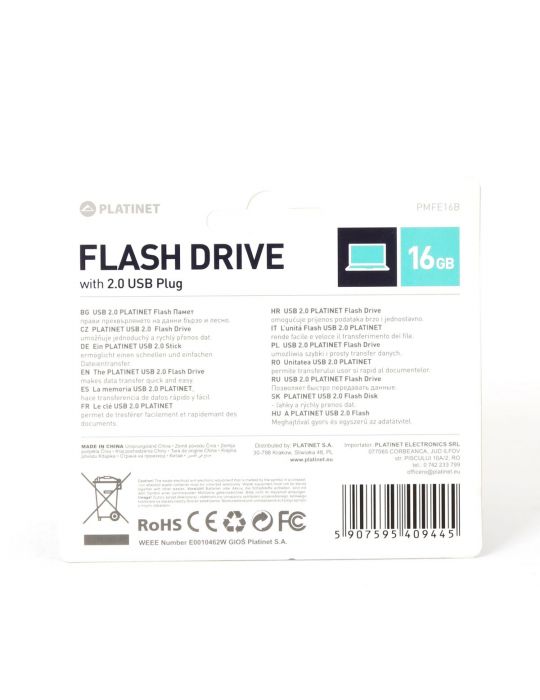 Platinet PMFE16B memorii flash USB 16 Giga Bites USB Tip-A 2.0 Negru
