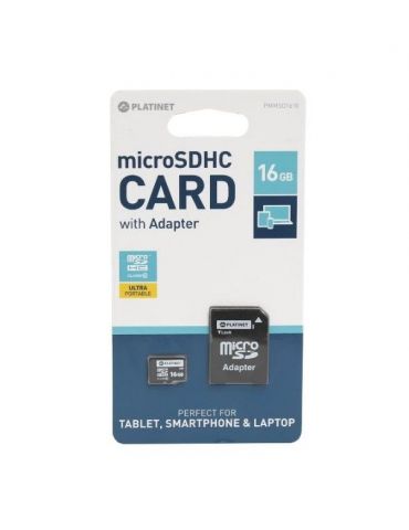 Platinet 16GB MicroSDHC + Adapter SD 16 Giga Bites Clasa 10