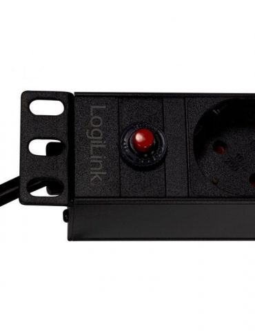 Pdu logilink 1u pt. rack 19 inch 8 prize schuko intrare schuko max 16 a on/off protectie la supratensiune 2 x usb 2.1a 2 m pdu8c