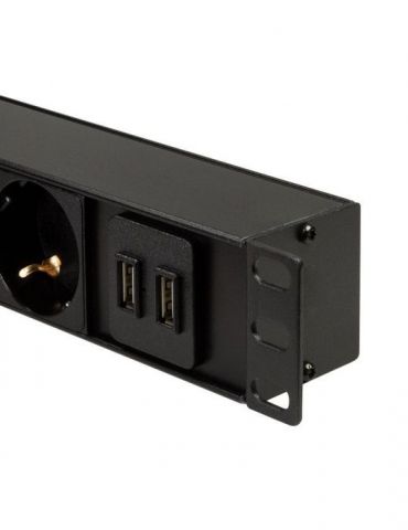 Pdu logilink 1u pt. rack 19 inch 8 prize schuko intrare schuko max 16 a on/off protectie la supratensiune 2 x usb 2.1a 2 m pdu8c