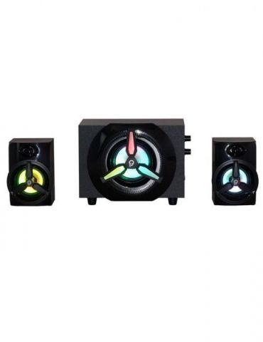 Boxe spacer gaming 2.1 rms: 16w (2 x 3w + 10w) control volum bass subwoofer lemn mdf 220v alimentare 14 x led black spb-hurrican