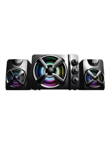Boxe spacer gaming 2.1 rms: 11w (2 x 3w + 5w) control volum bass si inalte subwoofer lemn mdf 14 x led usb power black spb-thund