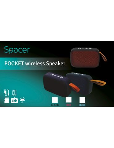 Boxa spacer portabila bluetooth pocket-bk rms:  3w control volum acumulator 520mah timp de functionare pana la 5 ore distanta de