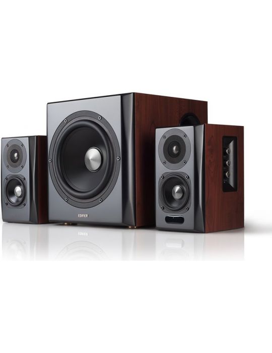 Boxe edifier 2.1 rms: 150w (2 x 25w 2 x 15w 1 x 70w) bluetooth telecomanda wireless volum bass treble optical brown s350db  (inc