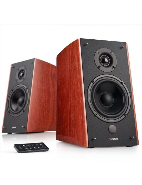 Boxe edifier 2.0 rms: 120w (2 x 24w 2 x 36w) bluetooth telecomanda wireless volum bass treble brown r2000db-br (include tv 10lei