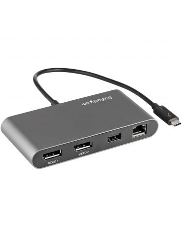 StarTech.com TB3DKM2DPL stații de andocare și replicatoare de porturi pentru calculatoare portabile Prin cablu Thunderbolt 3 Gri
