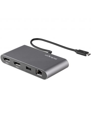 StarTech.com TB3DKM2DPL stații de andocare și replicatoare de porturi pentru calculatoare portabile Prin cablu Thunderbolt 3 Gri