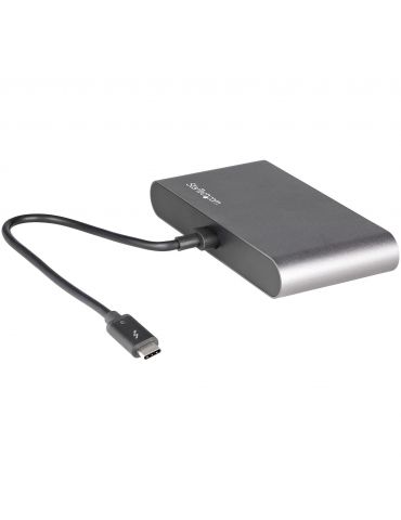 StarTech.com TB3DKM2DPL stații de andocare și replicatoare de porturi pentru calculatoare portabile Prin cablu Thunderbolt 3 Gri