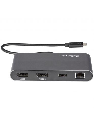StarTech.com TB3DKM2DPL stații de andocare și replicatoare de porturi pentru calculatoare portabile Prin cablu Thunderbolt 3 Gri