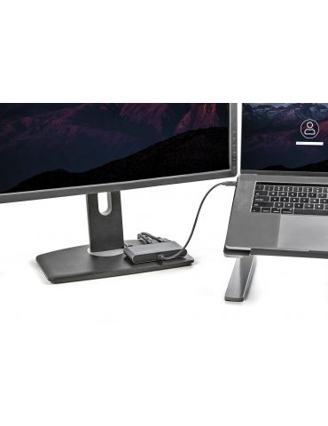 StarTech.com TB3DKM2DPL stații de andocare și replicatoare de porturi pentru calculatoare portabile Prin cablu Thunderbolt 3 Gri