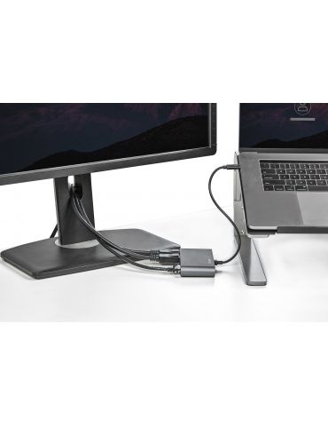 StarTech.com TB3DKM2DPL stații de andocare și replicatoare de porturi pentru calculatoare portabile Prin cablu Thunderbolt 3 Gri