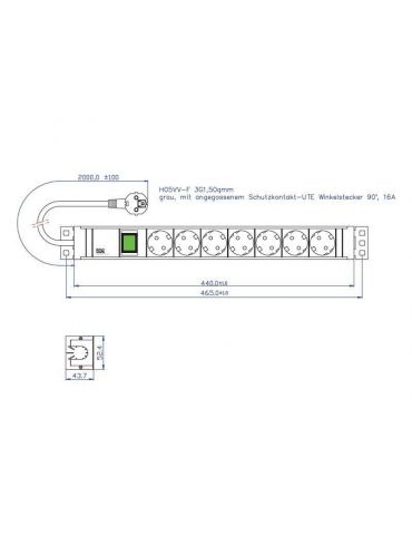 Pdu bachmann 1.5u pt. rack 19 inch 7 prize schuko intrare schuko max 10 a cablu 2 m gri 333.600 (include tv 3.50lei) Bachmann - 