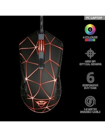 Mouse trust gxt 133 lock  gaming cu fir usb optic 4000 dpi butoane/scroll 6/1 iluminare buton selectare viteza negru tr-22988 (i
