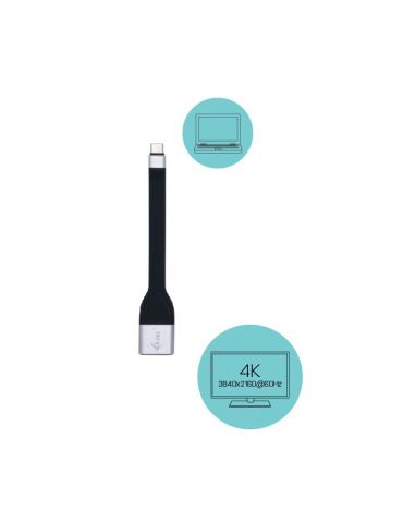 i-tec C31FLATDP60HZ adaptor pentru cabluri video 0,11 m USB tip-C DisplayPort Negru