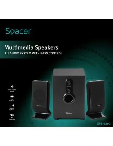 Boxe spacer 2.1 rms: 11w (2 x 3w + 5w) control volum bass 220v alimentare black spb-2200 (include tv 3.5lei)  261900 Spacer - 1