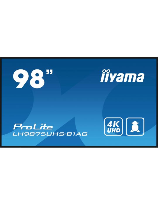 iiyama PROLITE Placă-A digitală 2,49 m (98") LED Wi-Fi 500 cd m² 4K Ultra HD Negru Procesor încorporat Android 11 24 7