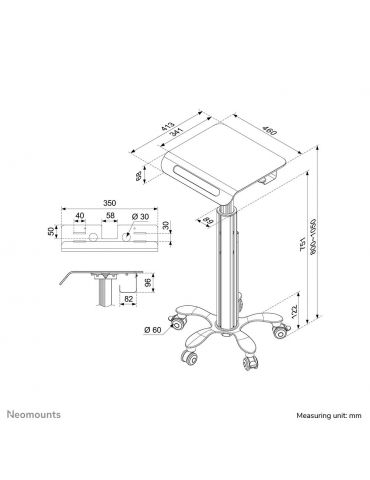 Neomounts MED-M050 cărucioare și standuri pentru multimedia Alb Laptop Raft pe roți multimedia