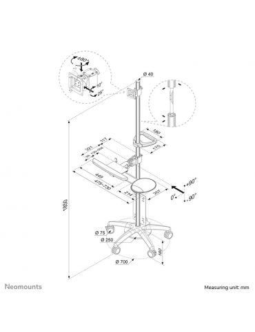 Neomounts FPMA-MOBILE1800 cărucioare și standuri pentru multimedia Argint Raft pe roți multimedia