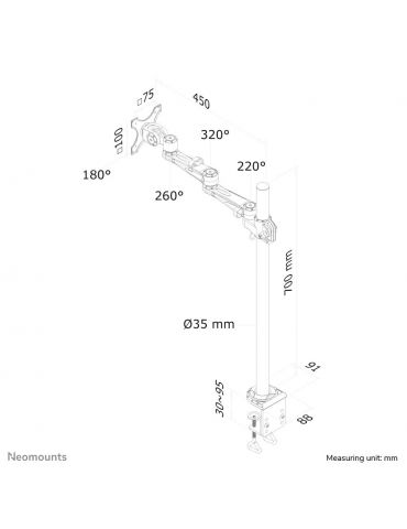 Neomounts FPMA-D935POLE70 sistem montare monitor stand 76,2 cm (30") Argint Birou