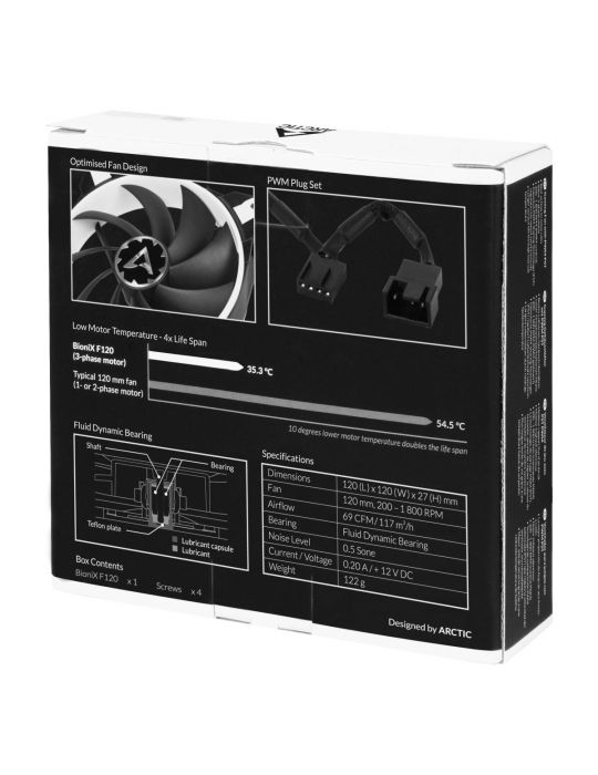 ARCTIC BioniX F120 Carcasă calculator Distracţie 12 cm Negru, Alb