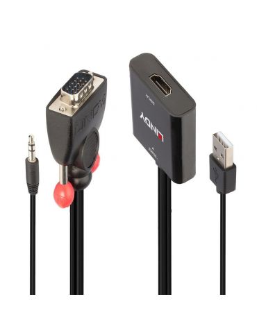 Lindy 38284 adaptor pentru cabluri video VGA (D-Sub) + 3.5mm HDMI + USB Negru