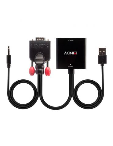 Lindy 38284 adaptor pentru cabluri video VGA (D-Sub) + 3.5mm HDMI + USB Negru