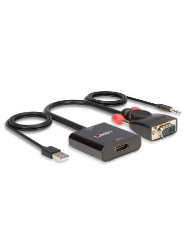 Lindy 38284 adaptor pentru cabluri video VGA (D-Sub) + 3.5mm HDMI + USB Negru