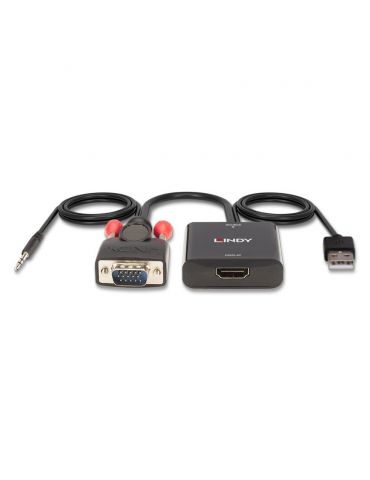 Lindy 38284 adaptor pentru cabluri video VGA (D-Sub) + 3.5mm HDMI + USB Negru