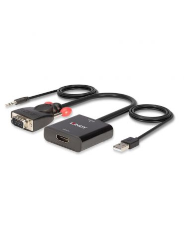 Lindy 38284 adaptor pentru cabluri video VGA (D-Sub) + 3.5mm HDMI + USB Negru