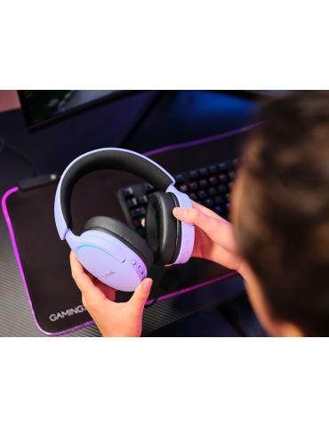 Trust GXT 491P FAYZO Căști Prin cablu & Wireless Bandă de fixare pe cap Gaming USB Tip-A Bluetooth Negru, Purpuriu