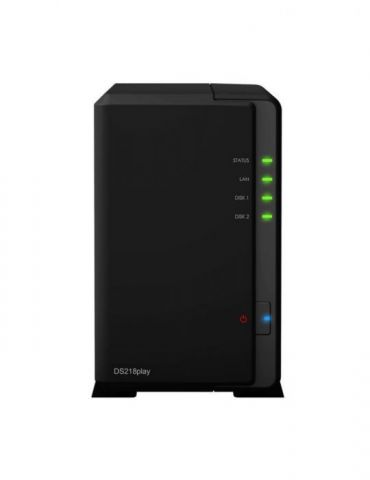 Nas synology tower hdd x 2 capacitate maxima 32 tb memorie ram 1 gb rj-45 (gigabit) porturi usb 3.0 x 2 ds218play (include tv 3.