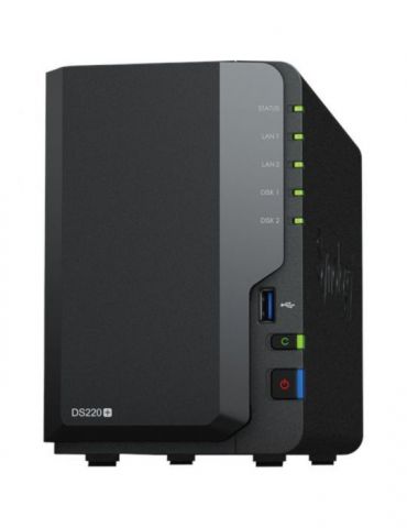 Nas synology tower hdd x 2 capacitate maxima 108 tb memorie ram 2 gb rj-45 (gigabit) x 2 porturi usb 3.0 x 2 ds220+ (include tv 