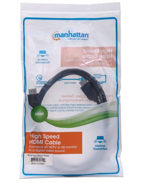 Manhattan 306119 cablu HDMI 1,8 m HDMI Tip A (Standard) Negru
