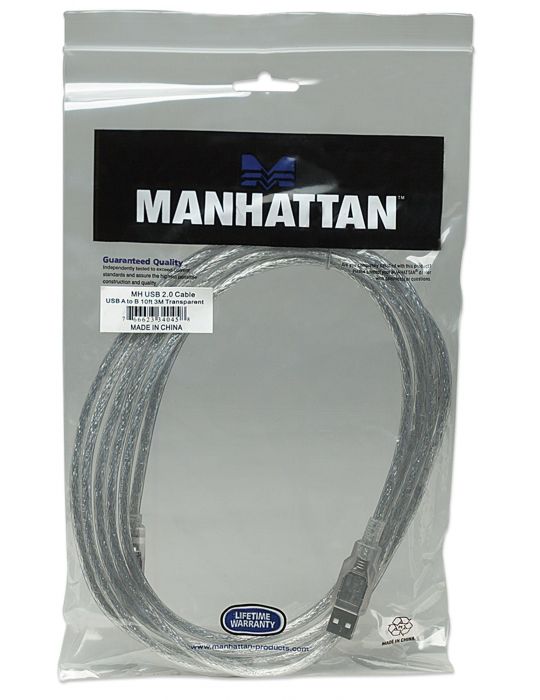 Manhattan 340458 cabluri USB 3 m USB 2.0 USB A USB B Argint