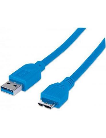 Manhattan USB 3.0, A Micro-B, 1 m cabluri USB USB 3.2 Gen 1 (3.1 Gen 1) USB A Micro-USB B Albastru - Tik.ro
