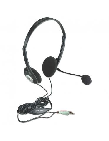 Manhattan 164429 cască audio & cască cu microfon Căști Prin cablu Bandă de fixare pe cap Apeluri Muzică Negru, Argint