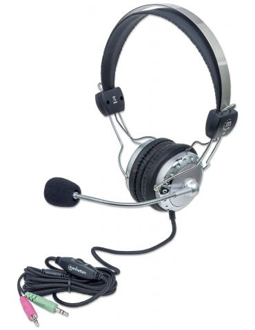 Manhattan 175517 cască audio & cască cu microfon Căști Prin cablu Bandă de fixare pe cap Apeluri Muzică Gri - Tik.ro