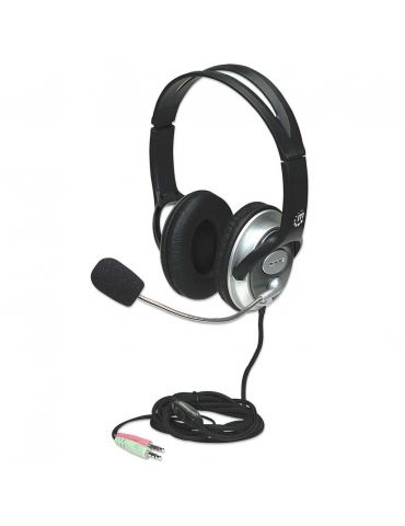 Manhattan 175555 cască audio & cască cu microfon Căști Prin cablu Bandă de fixare pe cap Apeluri Muzică Negru - Tik.ro