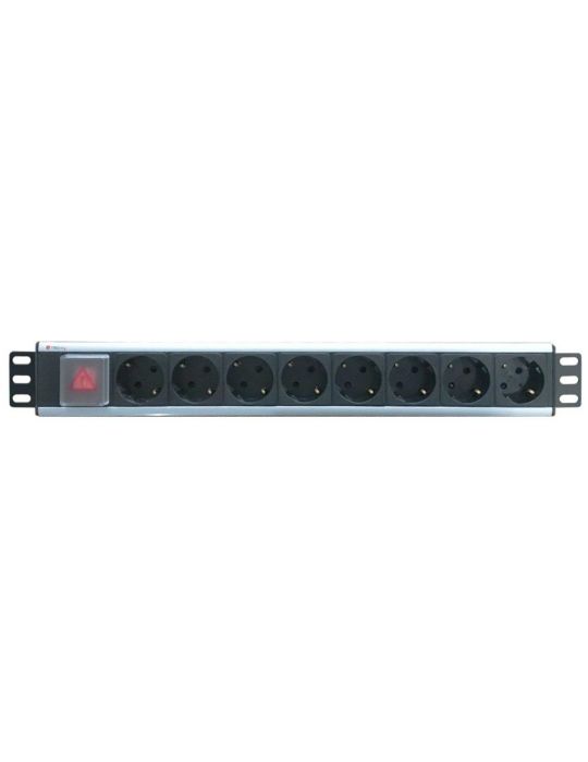 Techly I-CASE STRIP-18SH unități de distribuție a energiei electrice (PDU) 8 ieșire(i) AC 1.5U Negru, Argint