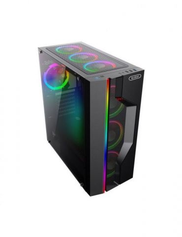 Carcasa pccooler middle tower e-atx fara sursa sticla securizata usb 2.0 x 2 usb 3.0 x 1 jack 3.5mm x 2 mesh  rgb led strip mast
