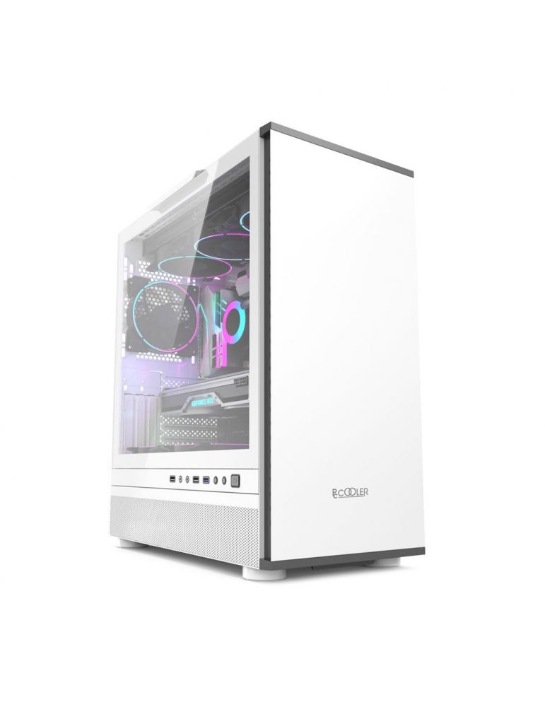 Carcasa pccooler middle tower e-atx fara sursa sticla securizata usb 2.0 x 2 usb 3.0 x 1 jack 3.5mm x 1 white master ie200w