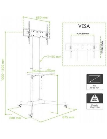 Techly 309982 sistem montare TV 165,1 cm (65") Negru