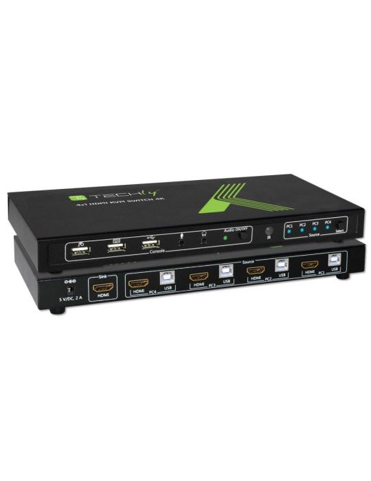 Techly 4x1 USB HDMI KVM Switch 4Kx2K IDATA KVM-HDMI4U switch-uri pentru tastatură, mouse și monitor (KVM) Negru