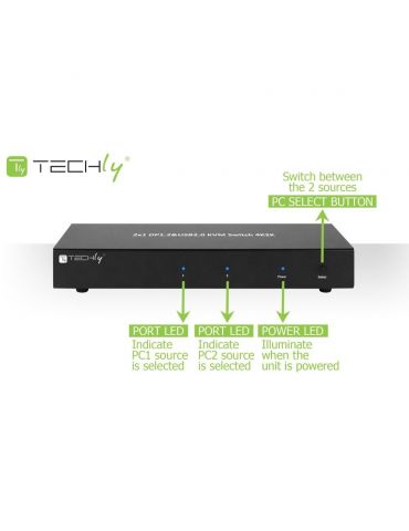 Techly IDATA DP-KVM2 switch-uri pentru tastatură, mouse și monitor (KVM) Negru