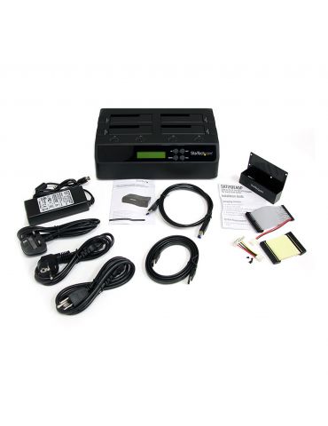 StarTech.com SATDOCK4U3RE dispozitive de copiere a discurilor optice Dispozitiv de copiere HDD 3 copii Negru