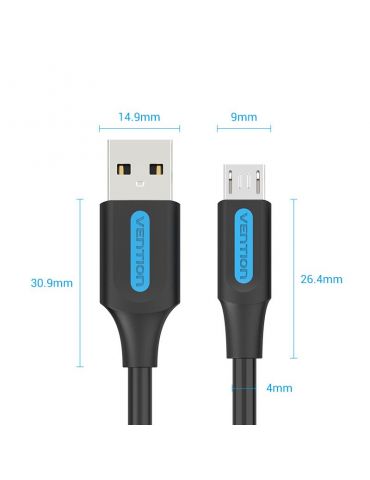 Vention COLBI cabluri USB 3 m USB 2.0 USB A Micro-USB B Negru, Argint