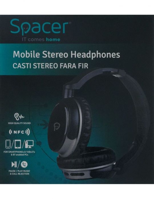 Casti  spacer wireless standard utilizare multimedia smartphone microfon pe casca conectare prin bluetooth 4.0 negru sp-bh-03 (i