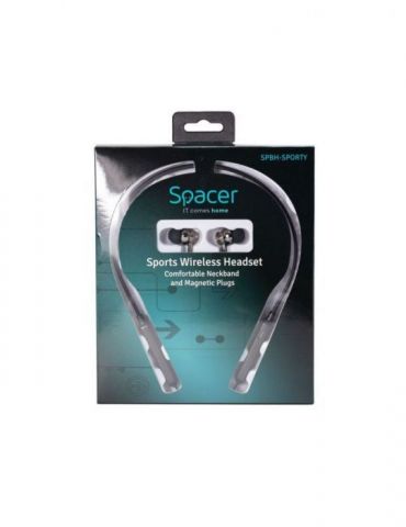 Casti  spacer wireless intraauriculare cu fir de legatura si prindere magnetica pt smartphone microfon pe fir conectare prin blu